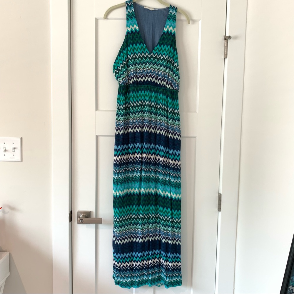 Anthropologie chevron/denim maxi dress